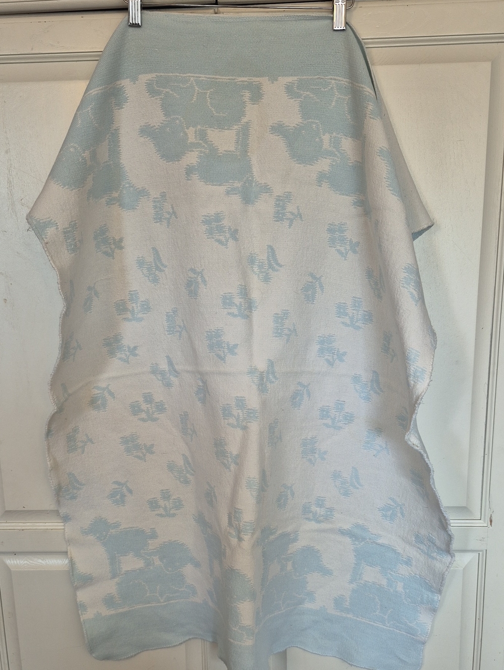 Vintage Baby Blue and Cream Knit Baby Blanket